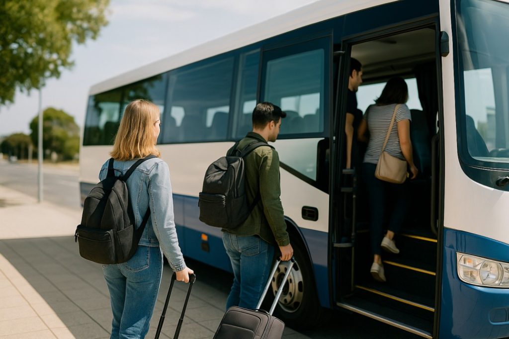 Passengers boarding shared airport shuttle in Mandurah
