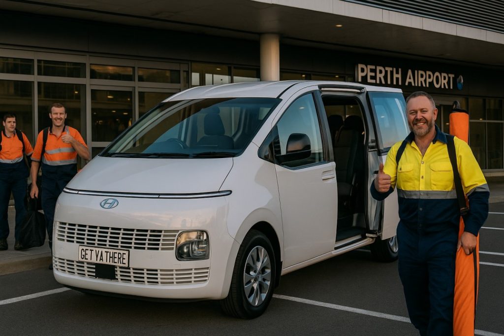 FIFO workers giving thumbs up after affordable airport transfer from Mandurah to Perth Airport