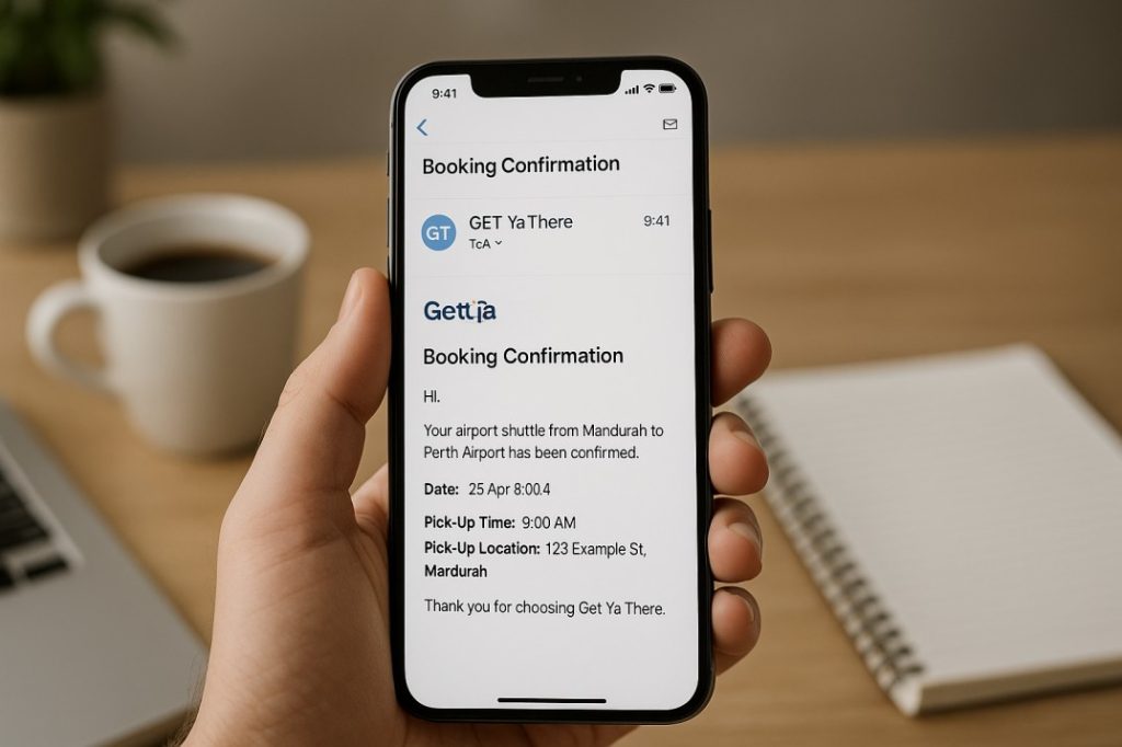 Get Ya There airport shuttle Mandurah booking confirmation