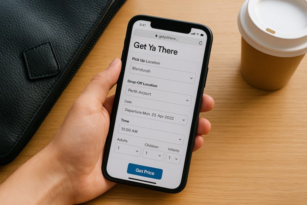 Booking a Mandurah airport transfer online on smartphone