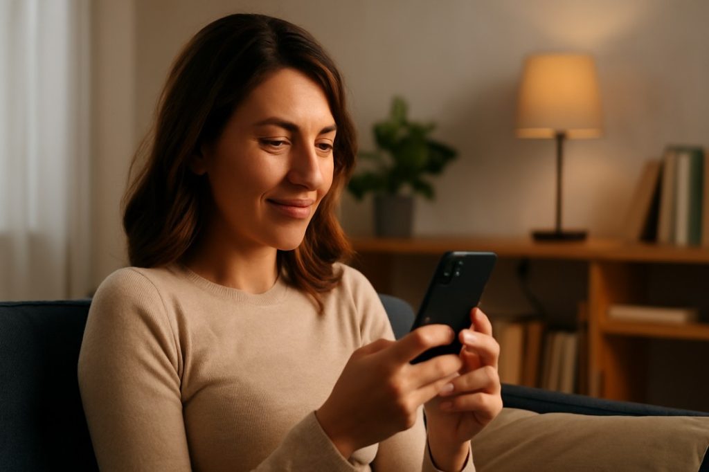 Woman booking Perth Airport transfer online from her home in Mandurah