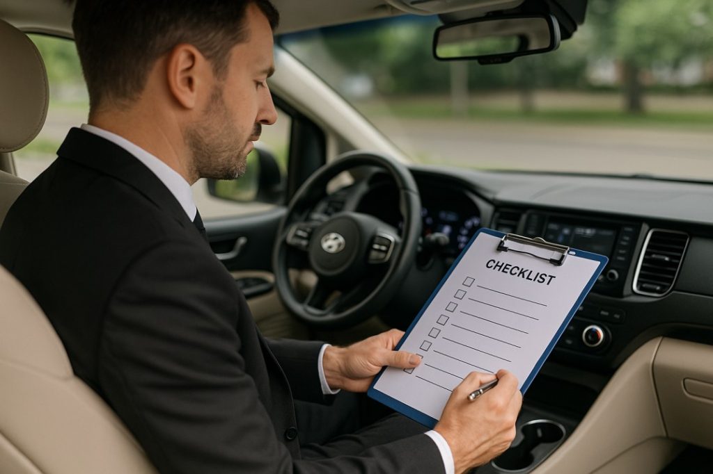private transfers mandurah driver going through the safety checklist