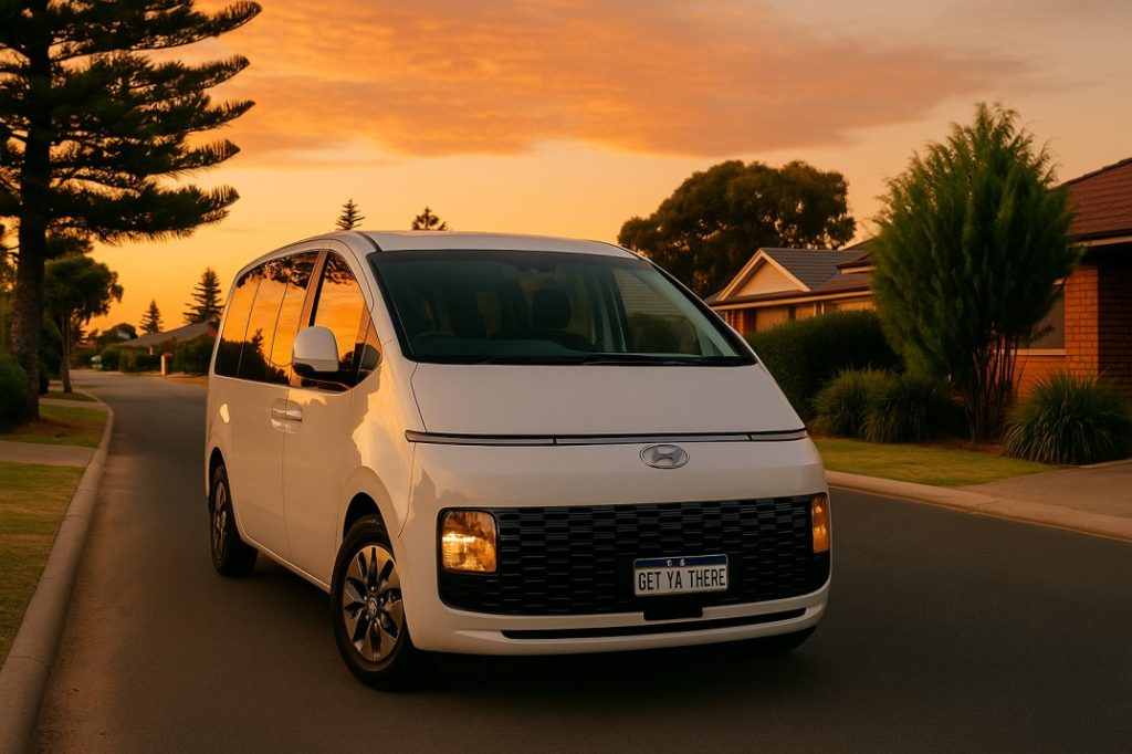 Hyundai Staria parked in a Mandurah suburb representing local airport shuttle service to Perth Airport