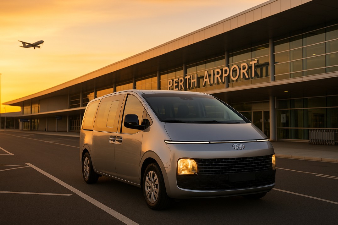 Hyundai Staria parked at Perth Airport ready for Mandurah transfer
