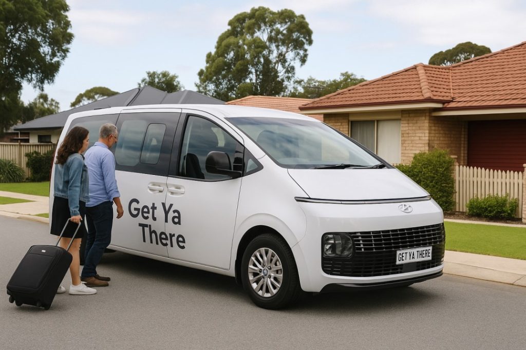 Shared airport shuttle Mandurah pickup in residential area
